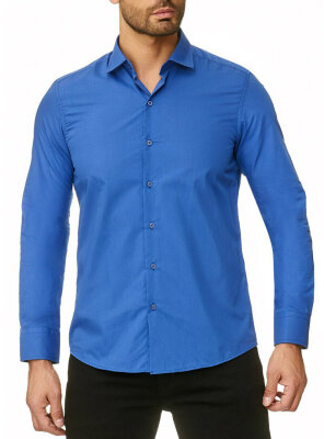 Reslad - Herren Classic Slim Fit Langarmhemd BLUE S
