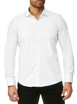 Reslad - Herren Classic Slim Fit Langarmhemd WHITE S