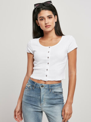 Urban Classics - Damen Cropped Button Up Rib T-Shirt...