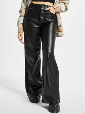 Urban Classics - Damen Faux Leather Wide Leg Hose BLACK W26