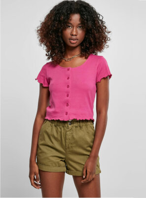 Urban Classics - Damen Cropped Button Up Rib T-Shirt...